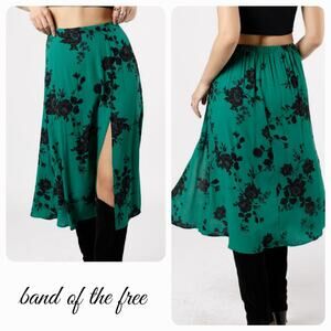 NWT Band of the Free Etta Floral Midi Skirt XS 2 Emerald Green Boho Romantic